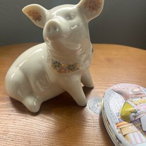Lenox Cream Pig Figurine with Floral Accents